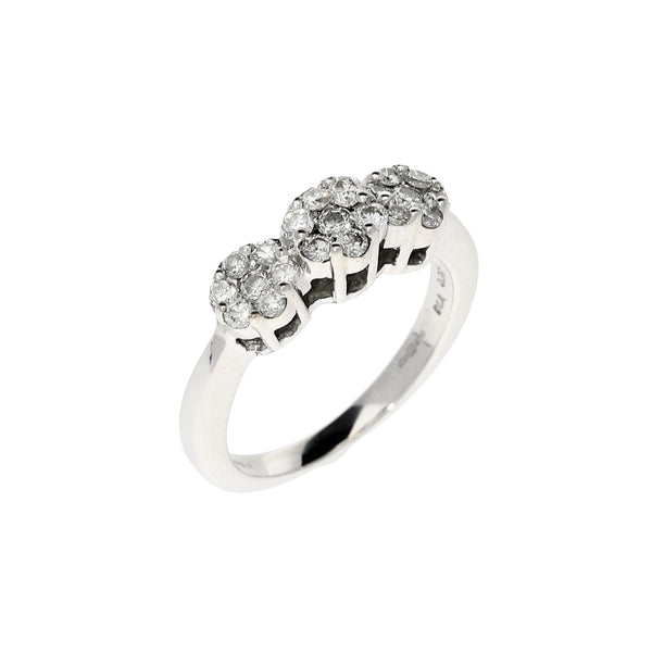 18ct White Gold Diamond Cluster Trilogy Ring - 0.50ct