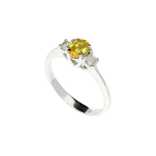 18ct White Gold Diamond & Yellow Sapphire Ring