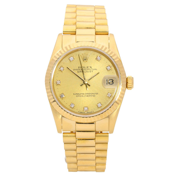 Datejust 68278 - Gold Mid-size Watch - Diamond Dial - 1990