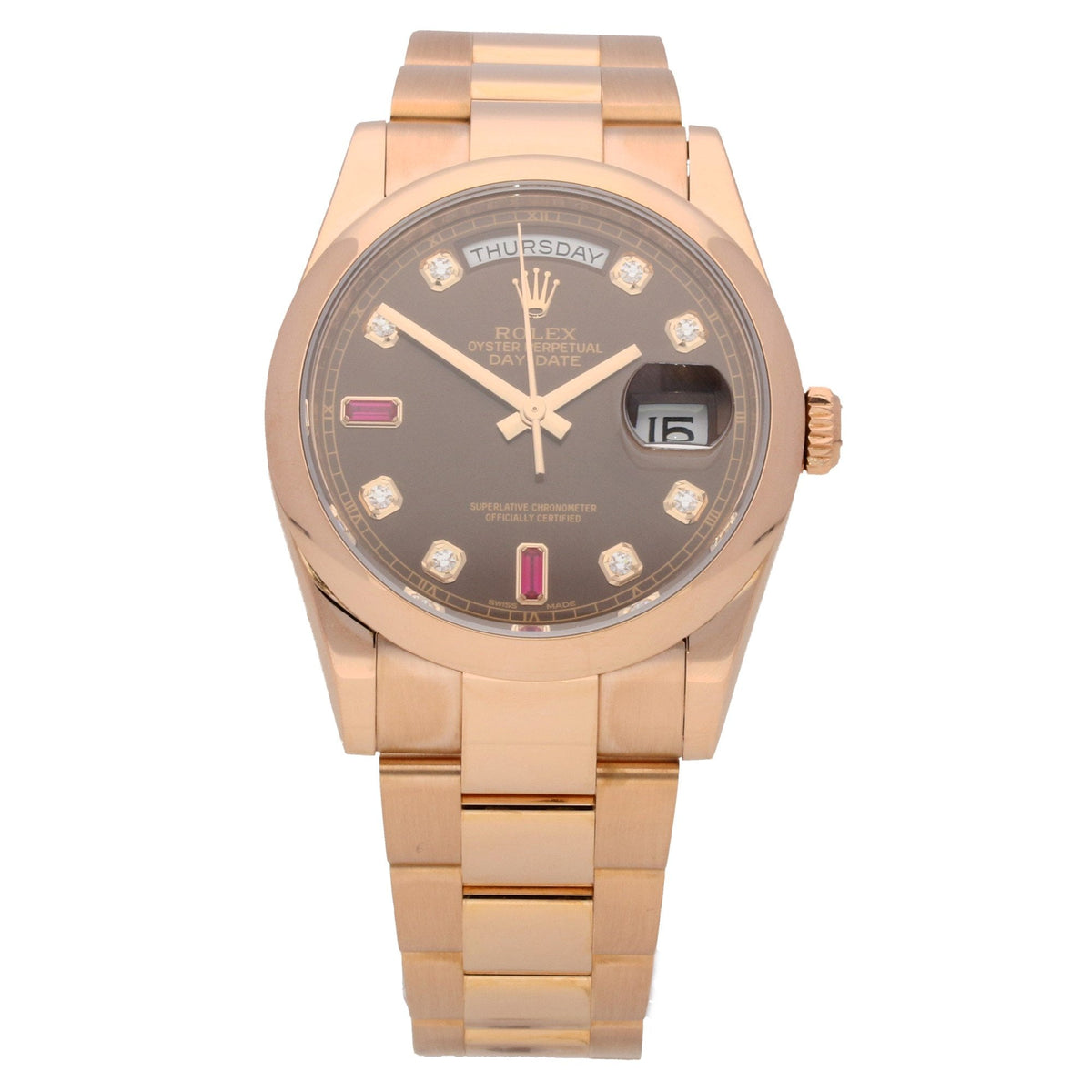 Day-Date 118205 - Gents Gold Watch - Diamond & Ruby Dial - 2016