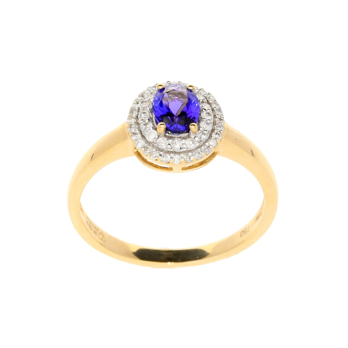 18ct Yellow Gold Blue Tanzanite and Diamond Ring