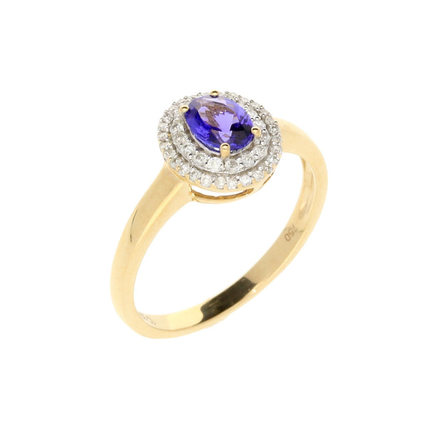 18ct Yellow Gold Blue Tanzanite and Diamond Ring