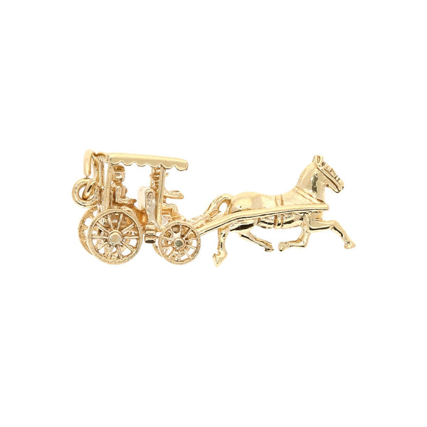 9ct Yellow Gold Horse and Cart Charm - 3.7g