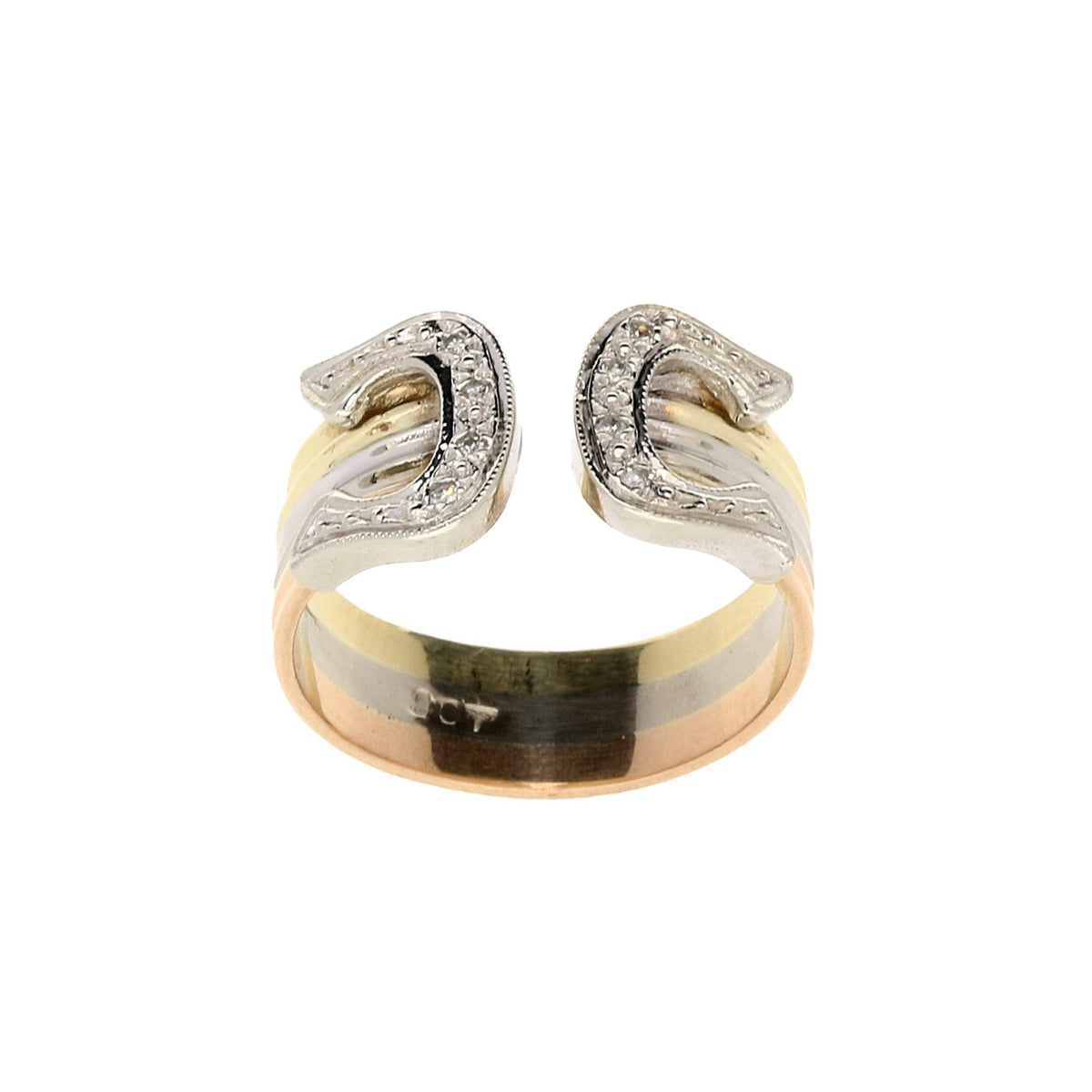 9ct Yellow, White and Rose Gold Horse Shoe Diamond Ring