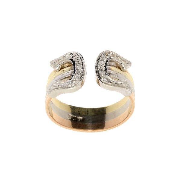 9ct Yellow, White and Rose Gold Horse Shoe Diamond Ring