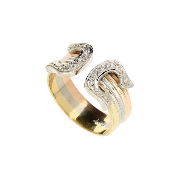 9ct Yellow, White and Rose Gold Horse Shoe Diamond Ring