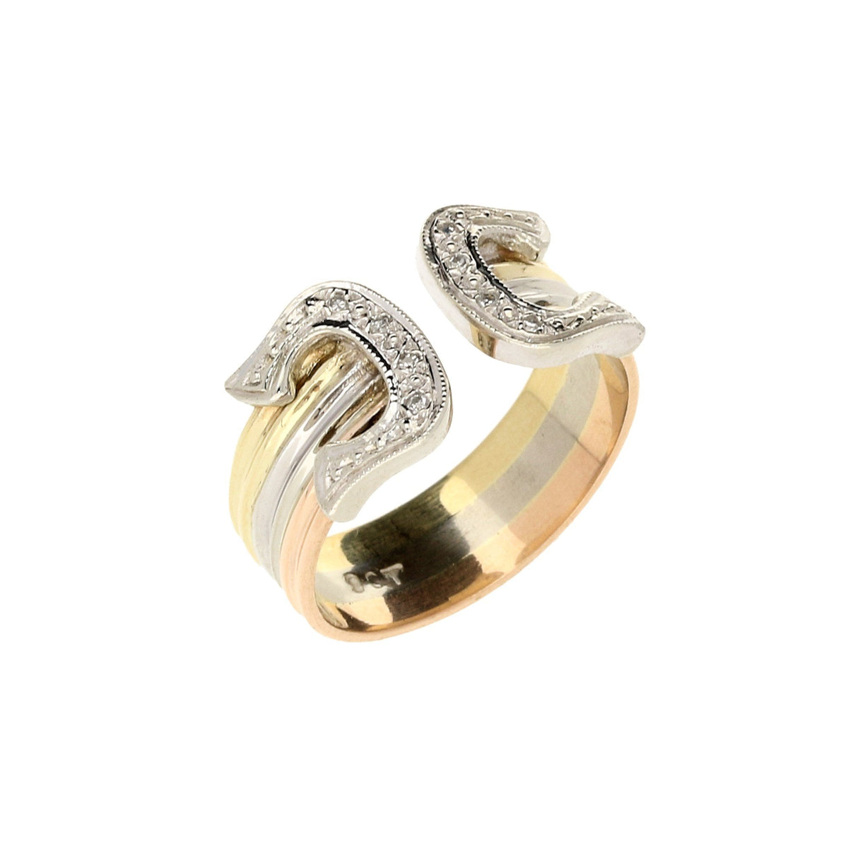 9ct Yellow, White and Rose Gold Horse Shoe Diamond Ring