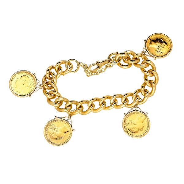 9ct Yellow Gold 4x Full Sovereign Bracelet - 113.0g