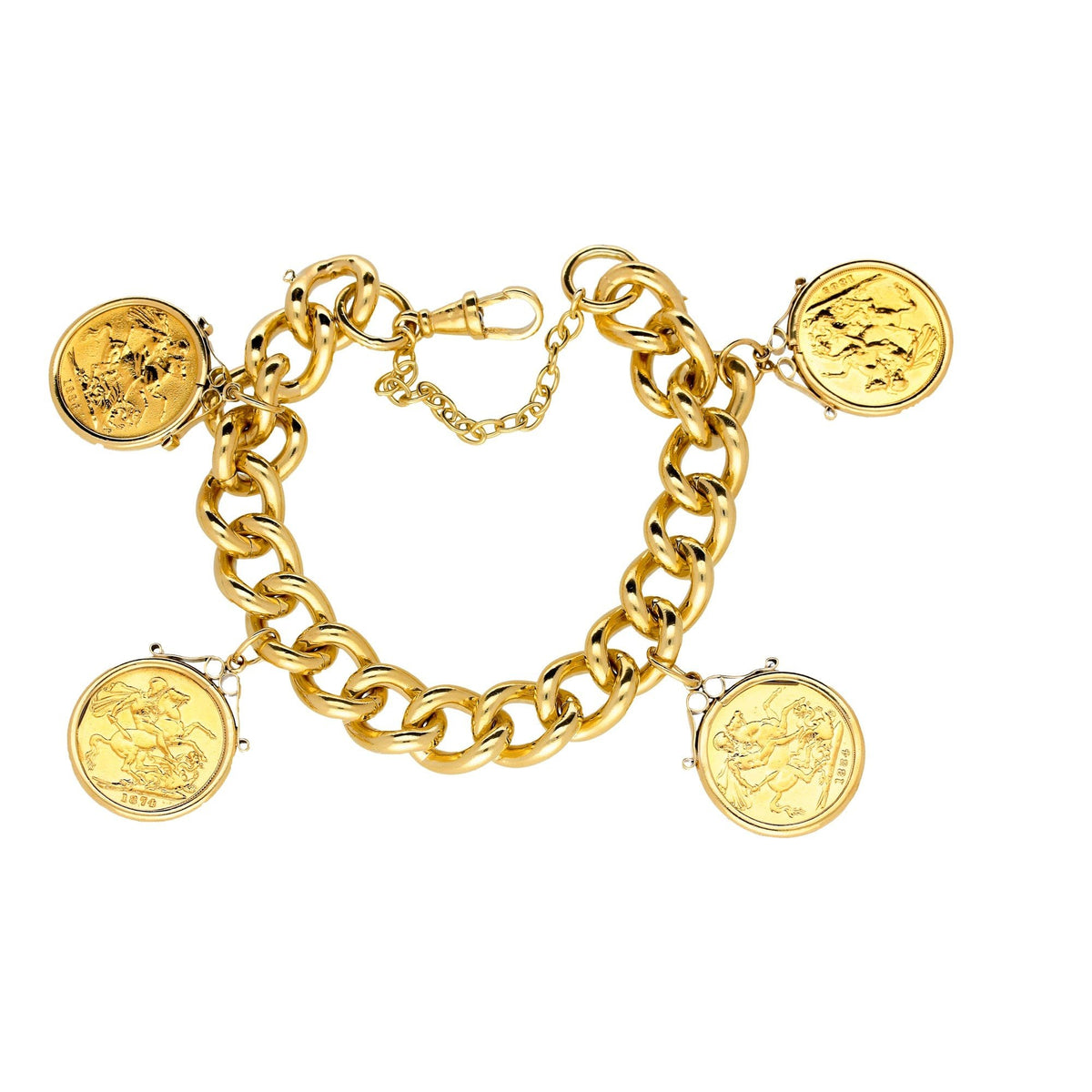9ct Yellow Gold 4x Full Sovereign Bracelet - 113.0g