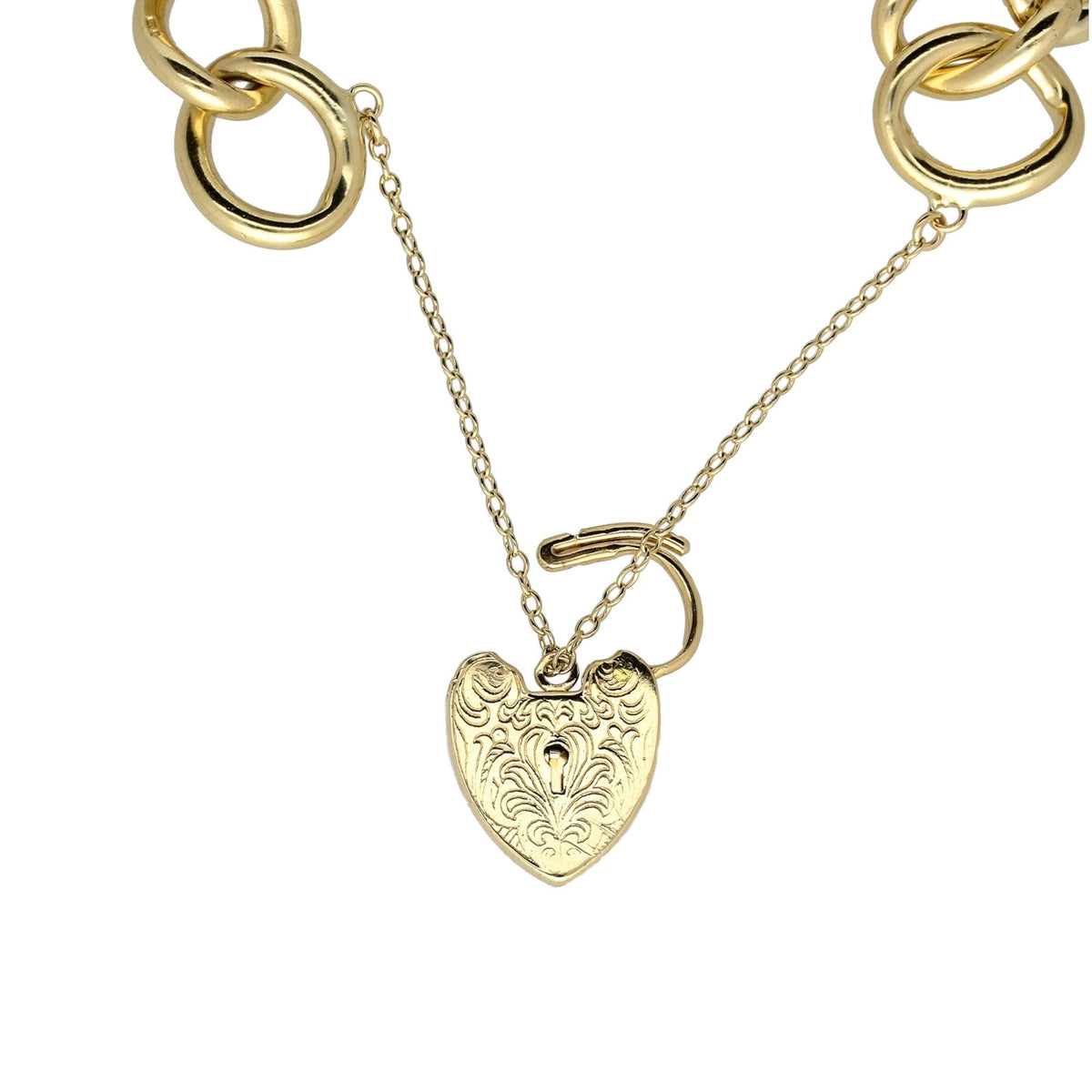 9ct Yellow Gold Ladies Engraved Heart Charm Bracelet - 58.1g