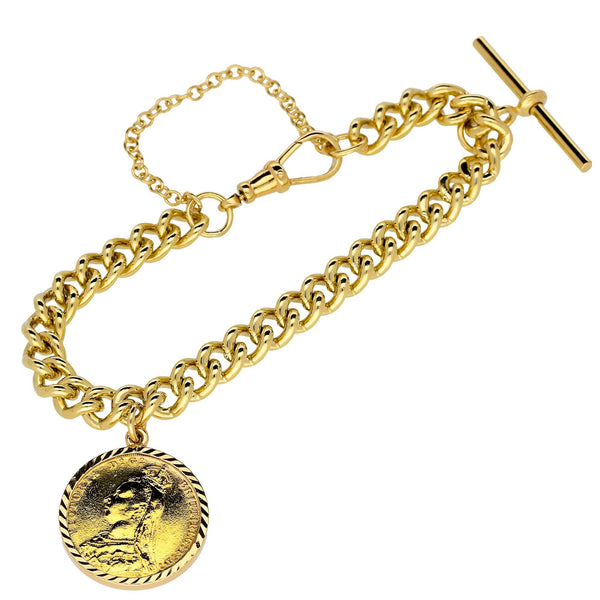 9ct Yellow Gold Ladies Curb Bracelet with Full Sovereign