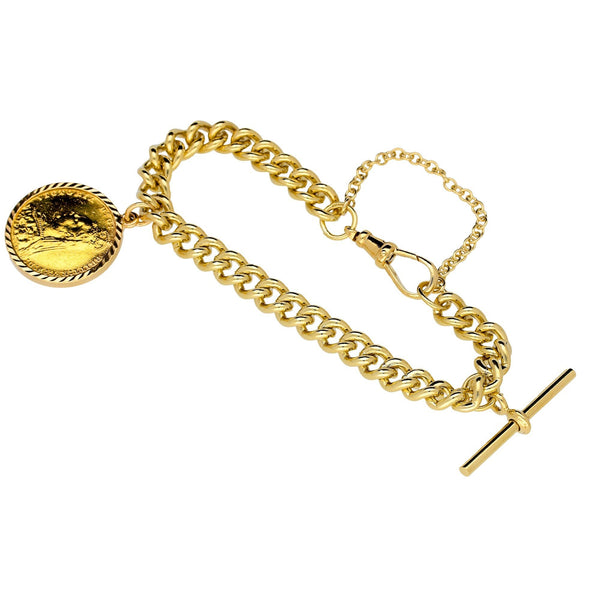 9ct Yellow Gold Ladies Curb Bracelet with Full Sovereign