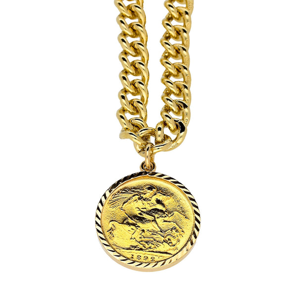 9ct Yellow Gold Ladies Curb Bracelet with Full Sovereign