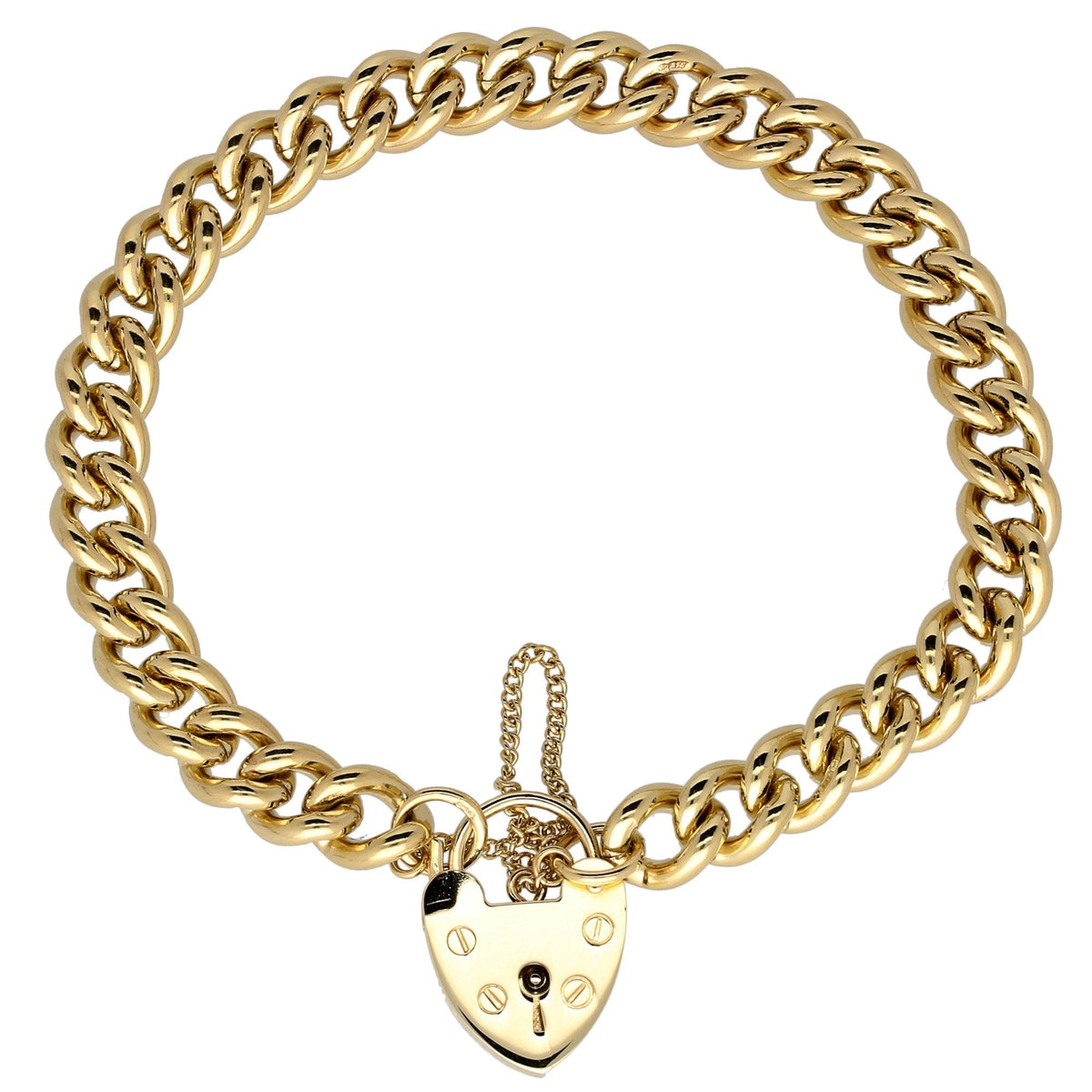 9ct Yellow Gold Ladies Polished Heart Charm Bracelet - 32.2g