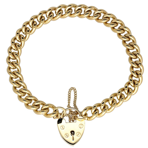 9ct Yellow Gold Ladies Polished Heart Charm Bracelet - 32.2g