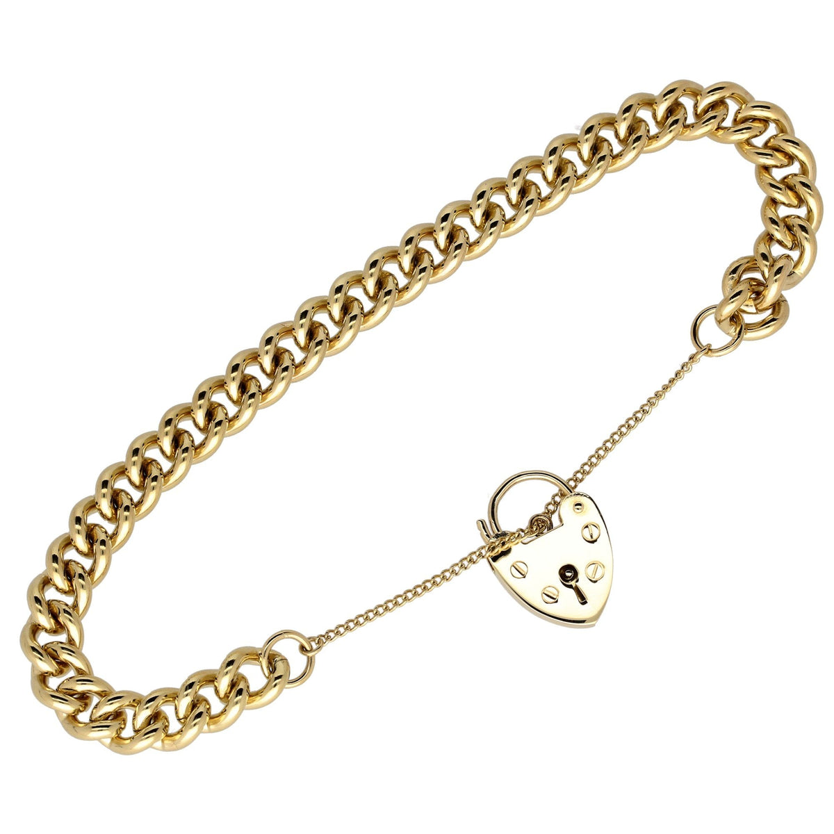 9ct Yellow Gold Ladies Polished Heart Charm Bracelet - 32.2g
