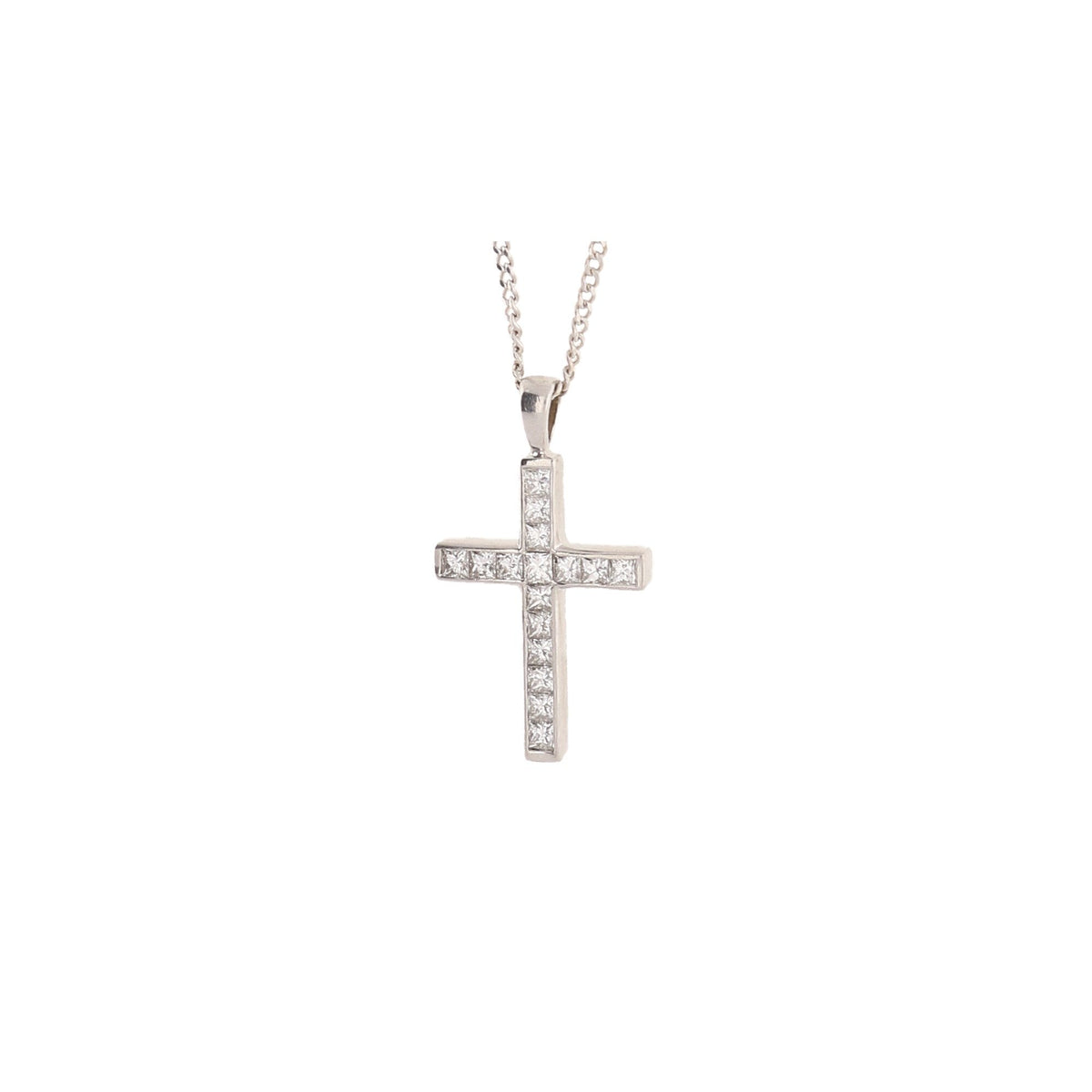 18ct White Gold Diamond Cross and 17” Necklet - 4.9g