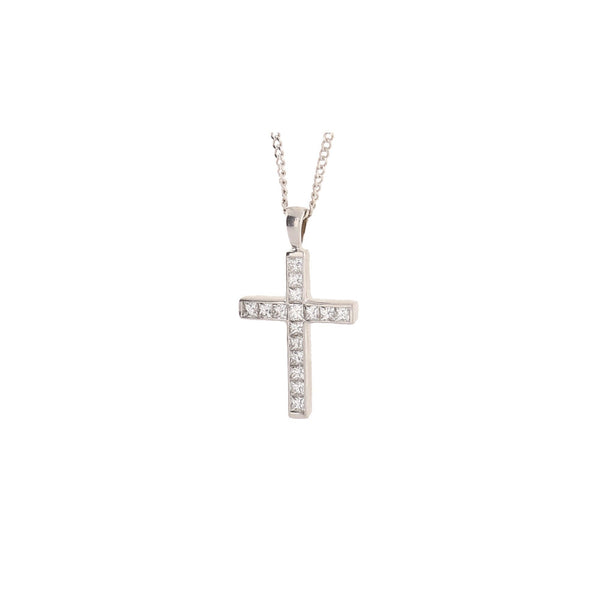 18ct White Gold Diamond Cross and 17” Necklet - 4.9g