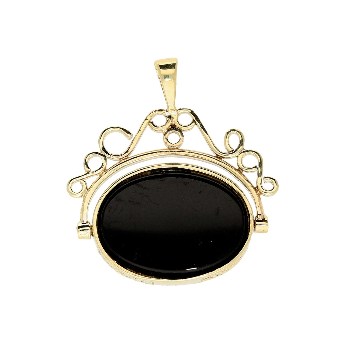 9ct Yellow Gold Onyx and Sard Fob Pendant - 4.6g