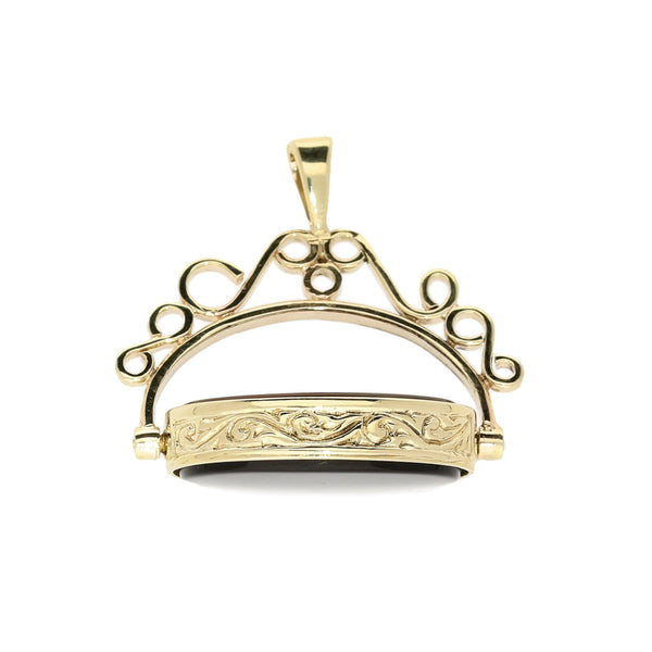 9ct Yellow Gold Onyx and Sard Fob Pendant - 4.6g