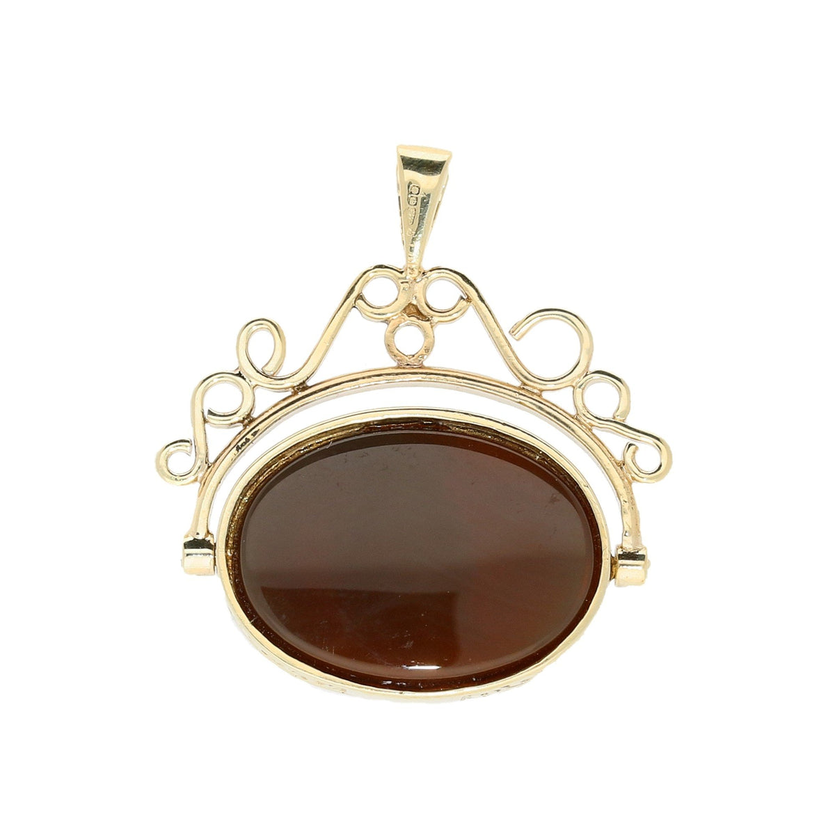 9ct Yellow Gold Onyx and Sard Fob Pendant - 4.6g