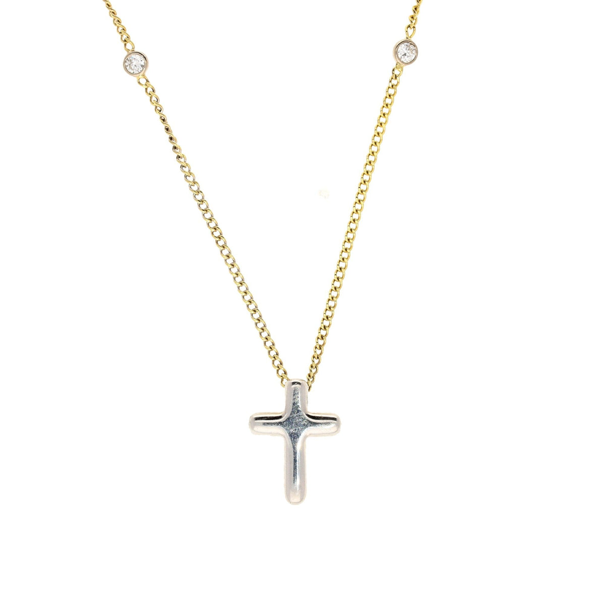 18ct White Gold Cross on Yellow Gold Diamond Necklace - 0.10ct