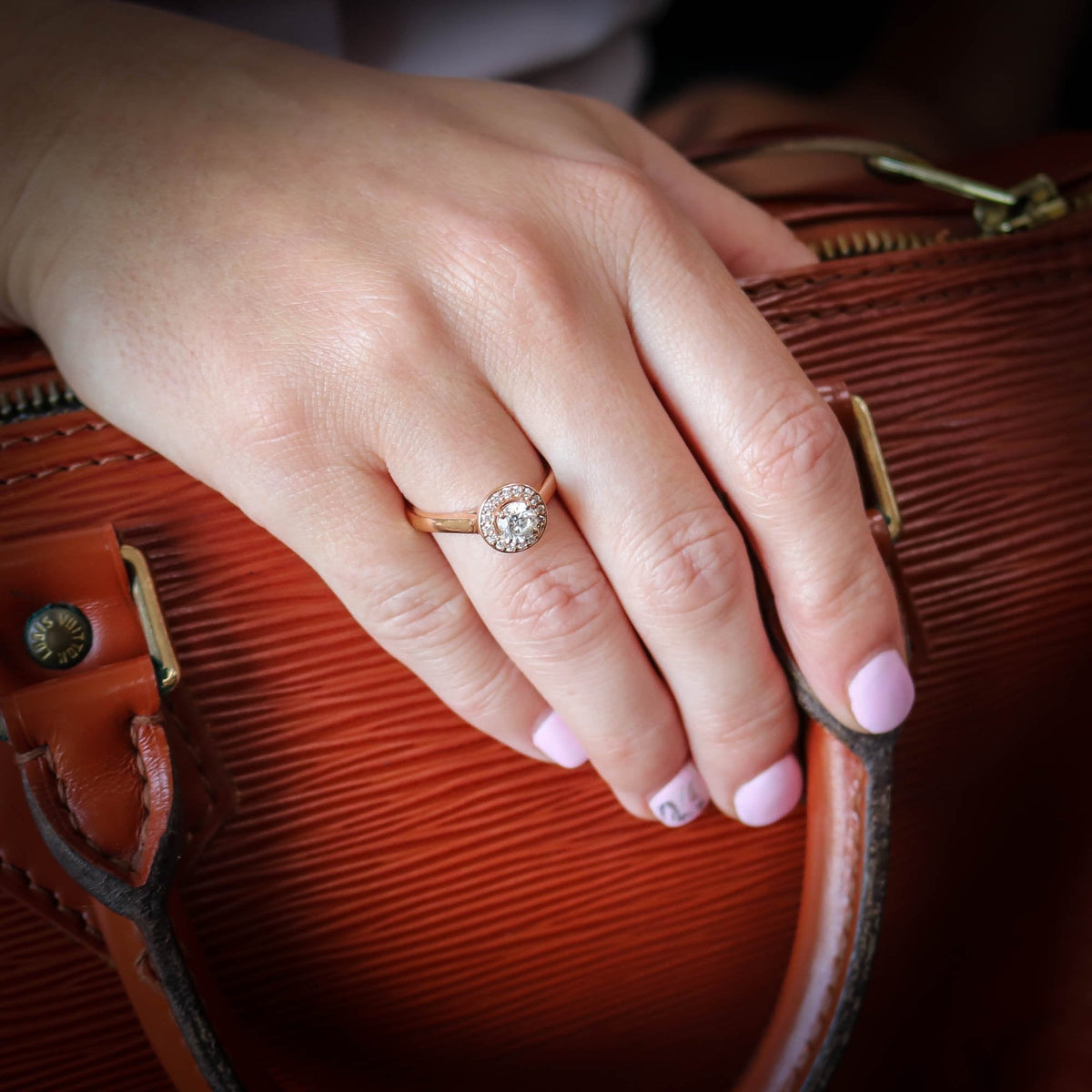 18ct Rose Gold Diamond Halo Engagement Ring - 0.67ct