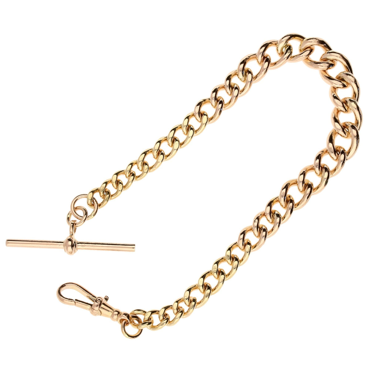 9ct Rose Gold Gents Graduated Albert Bracelet & T-bar - 31.10g