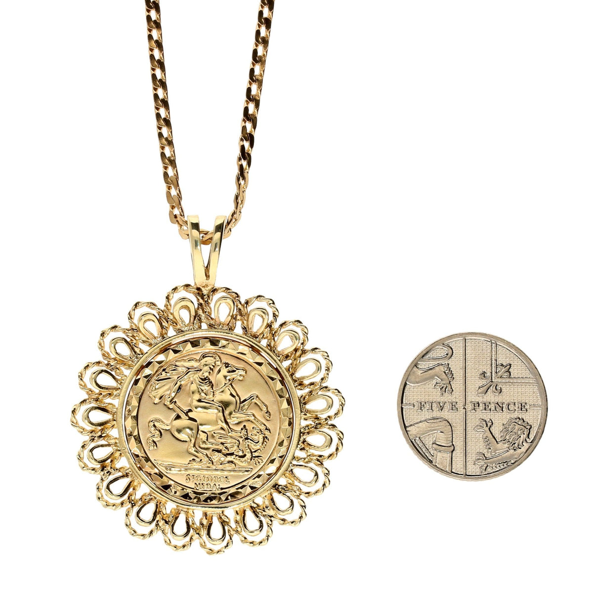 9ct Yellow Gold St George Pendant & Chain - 9.20g