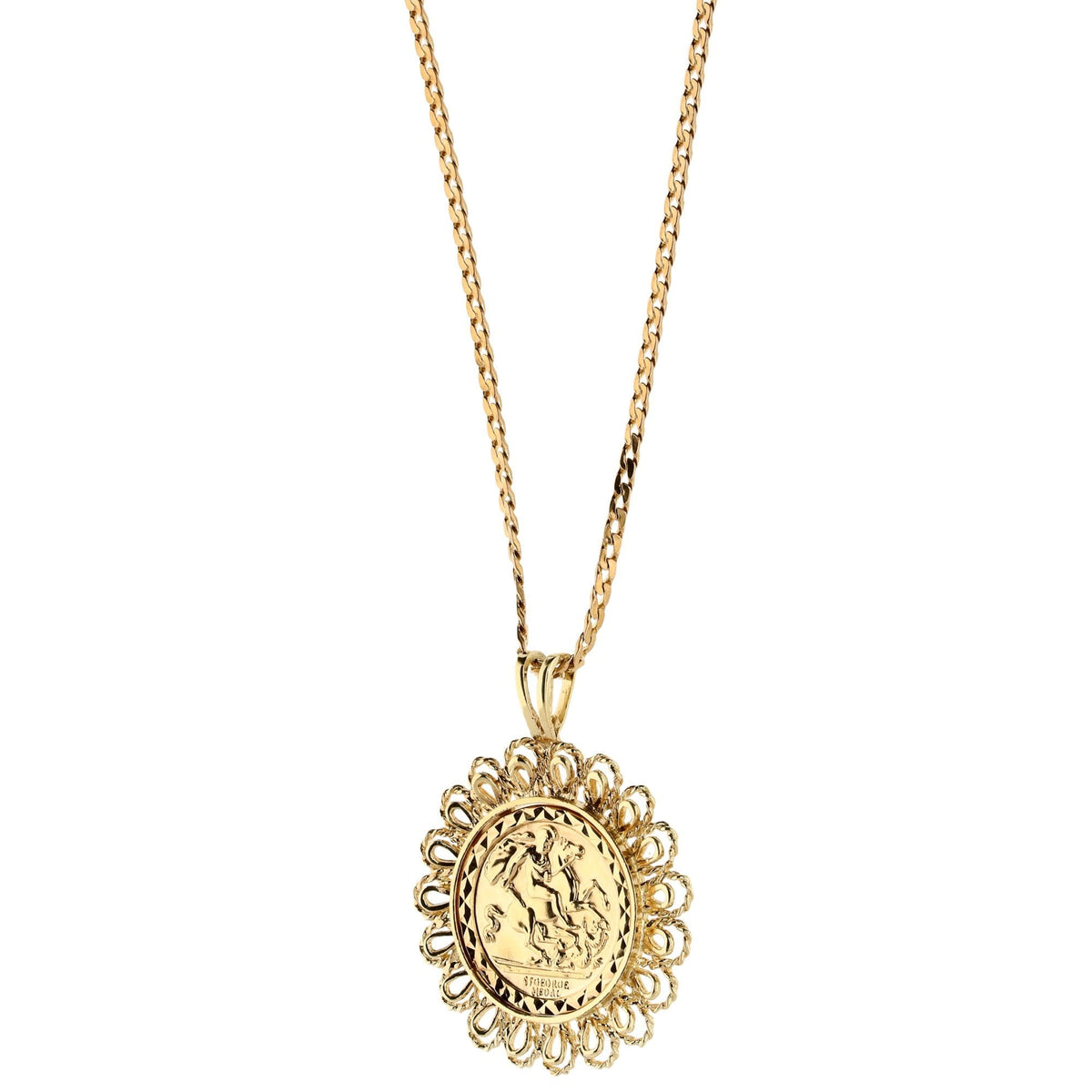 9ct Yellow Gold St George Pendant & Chain - 9.20g