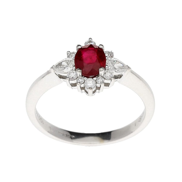 18ct White Gold Diamond & Ruby Ring