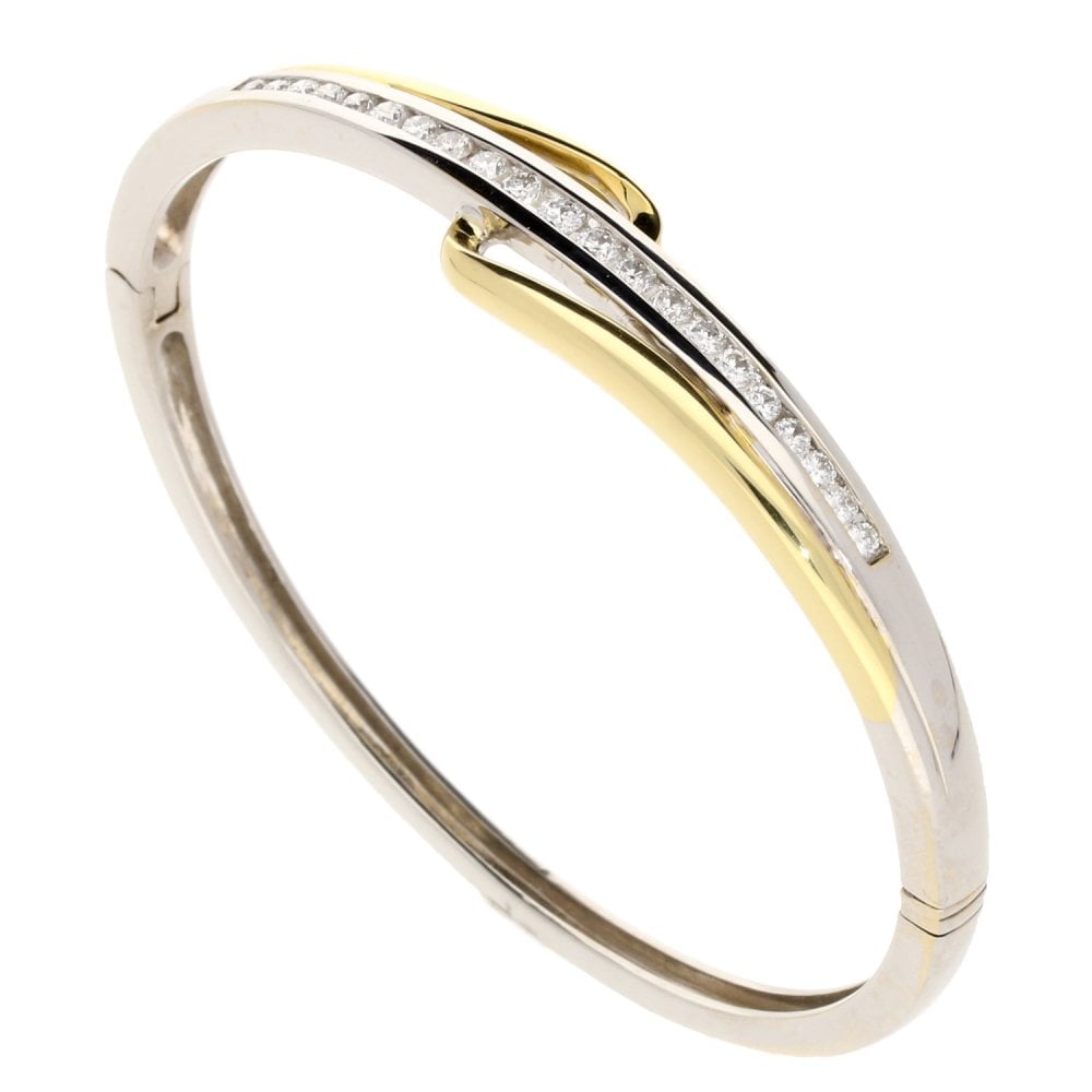 18ct White & Yellow Diamond Bangle - 0.98ct