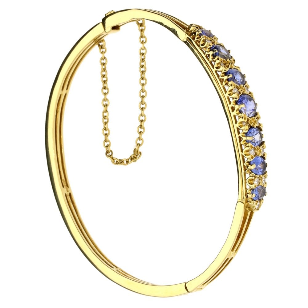 18ct Yellow Gold Sapphire & Diamond Bangle