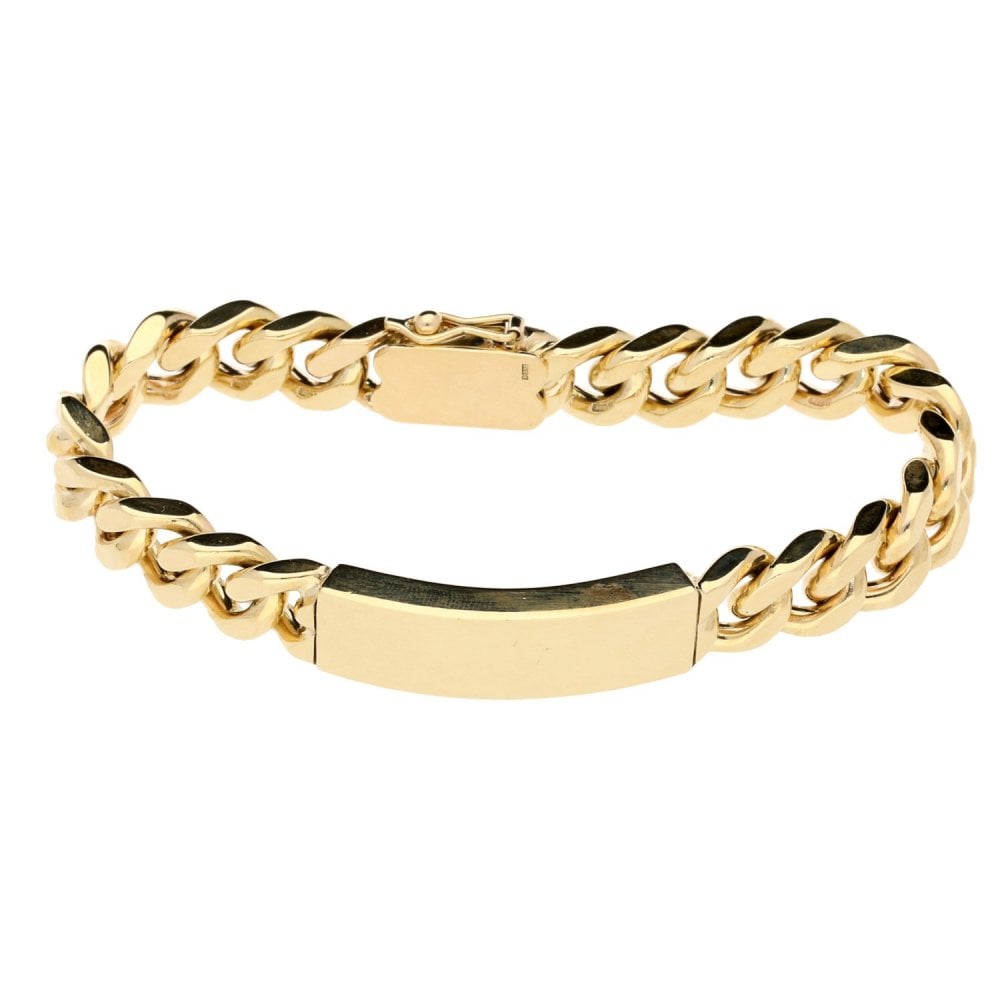 9ct Yellow Gold Gents Heavy ID Curb Bracelet - 66.30g
