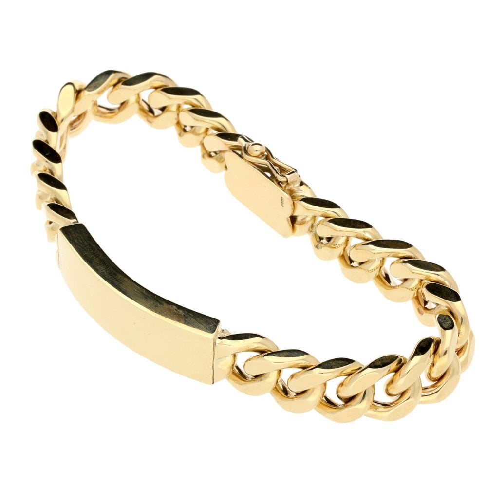9ct Yellow Gold Gents Heavy ID Curb Bracelet - 66.30g