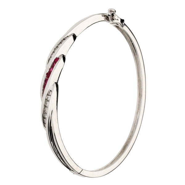 9ct White Gold Diamond & Ruby Bangle