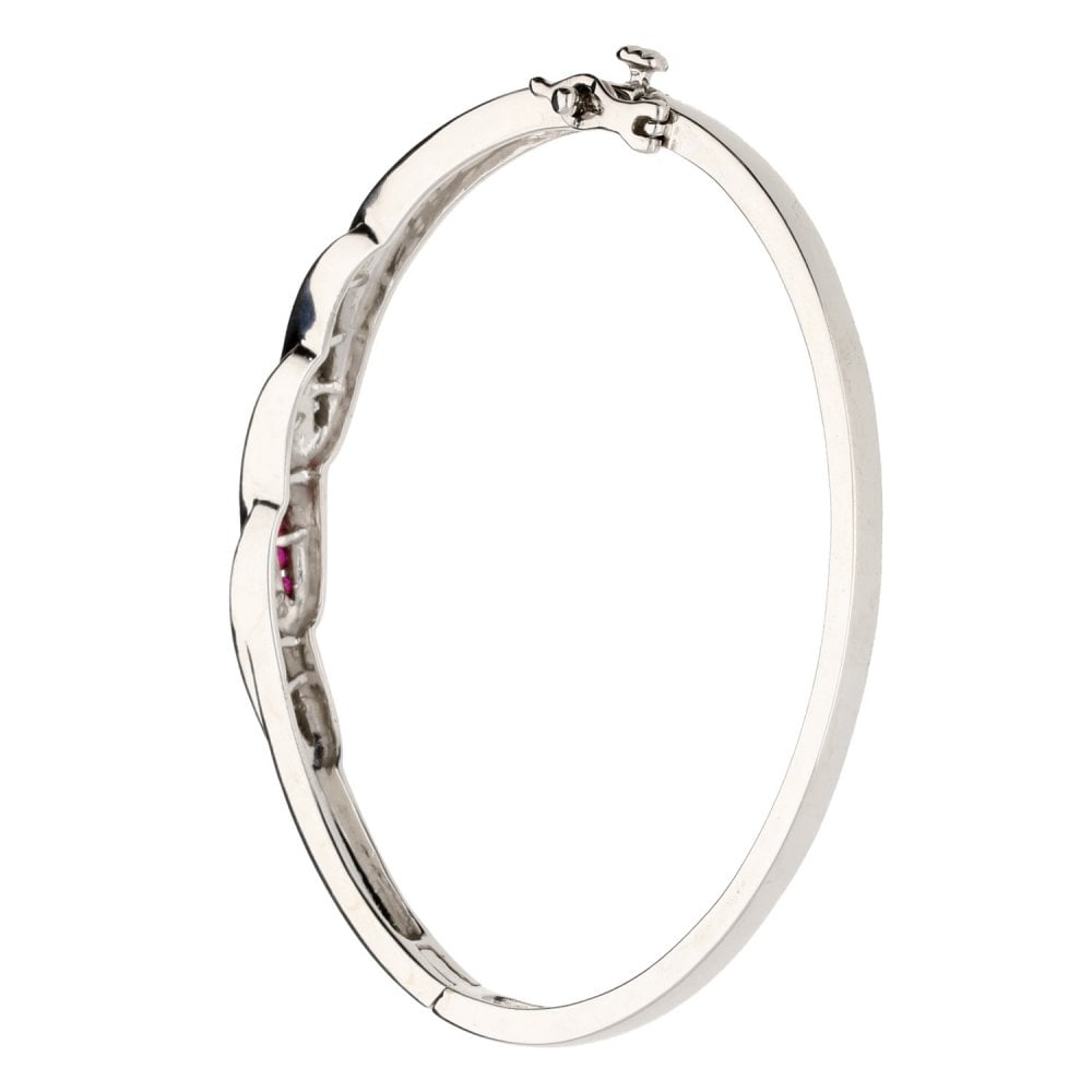 9ct White Gold Diamond & Ruby Bangle
