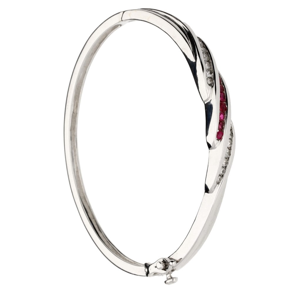 9ct White Gold Diamond & Ruby Bangle