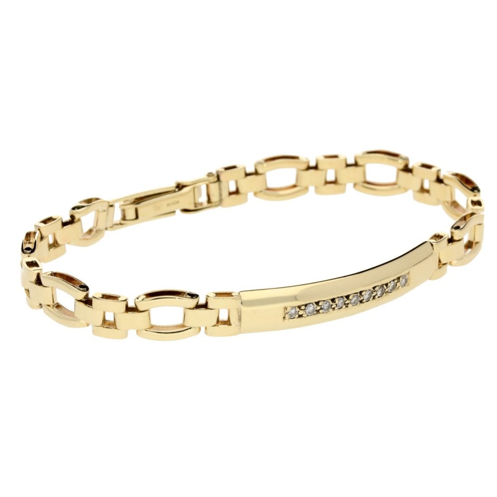 9ct Yellow Gold 7-Inch Diamond ID Bracelet - 10.1g