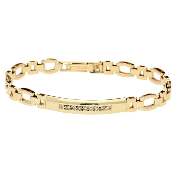 9ct Yellow Gold 7-Inch Diamond ID Bracelet - 10.1g