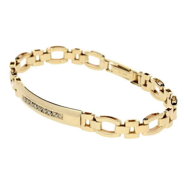 9ct Yellow Gold 7-Inch Diamond ID Bracelet - 10.1g
