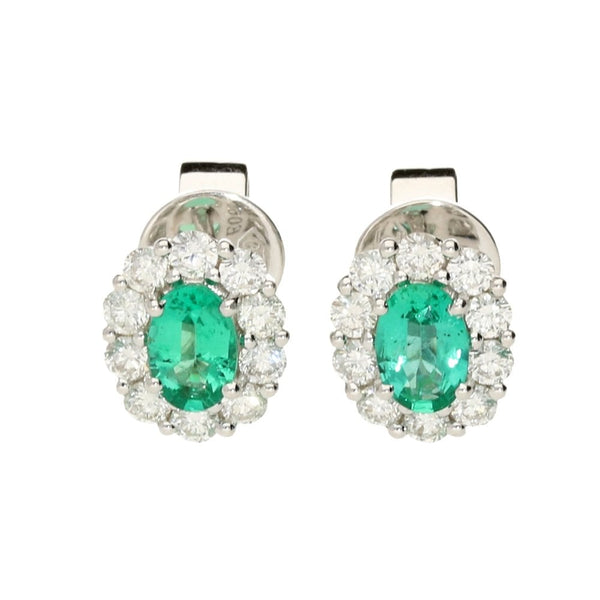 18ct White Gold Diamond & Emerald Cluster Earrings