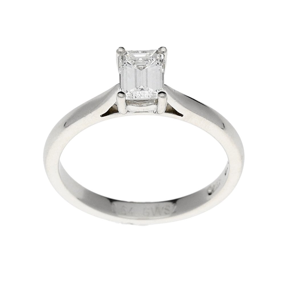 Platinum Emerald Cut Engagement Ring - 0.64ct