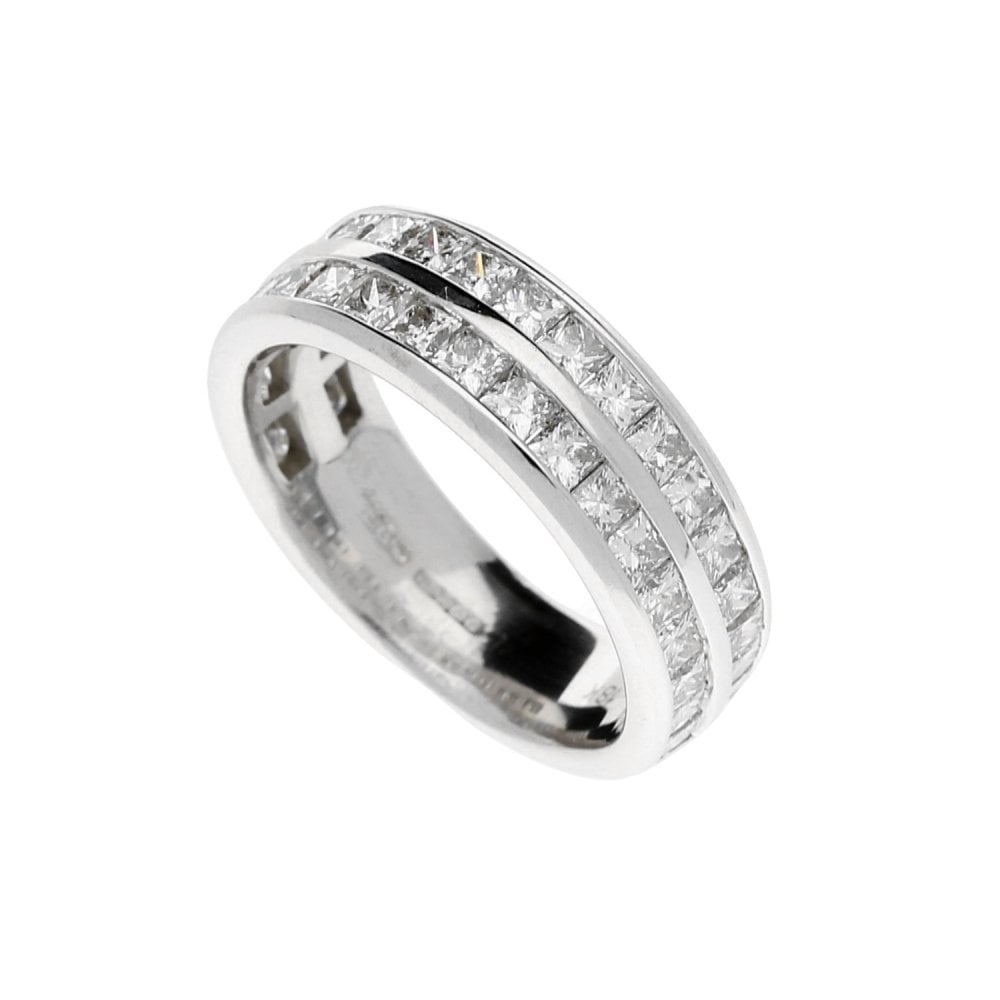 18ct White Gold Double Row Princess Cut  Eternity Ring - 1.97ct