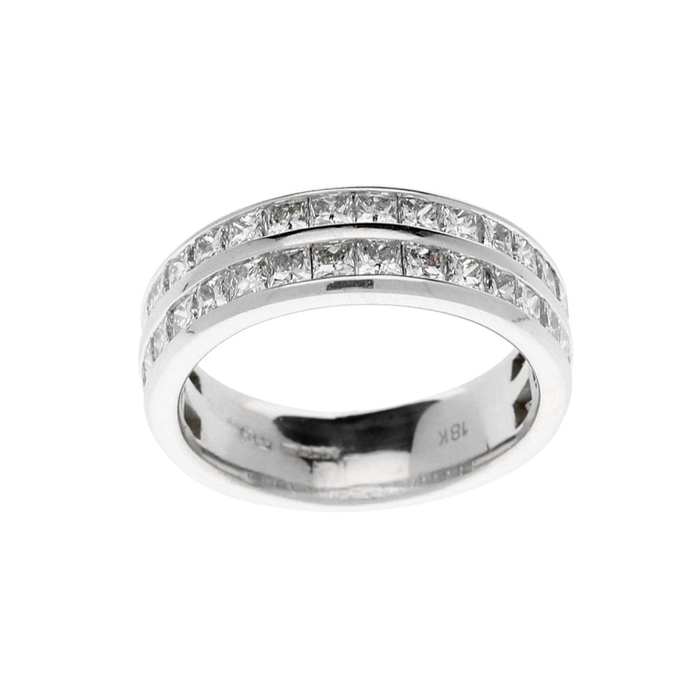 18ct White Gold Double Row Princess Cut  Eternity Ring - 1.97ct