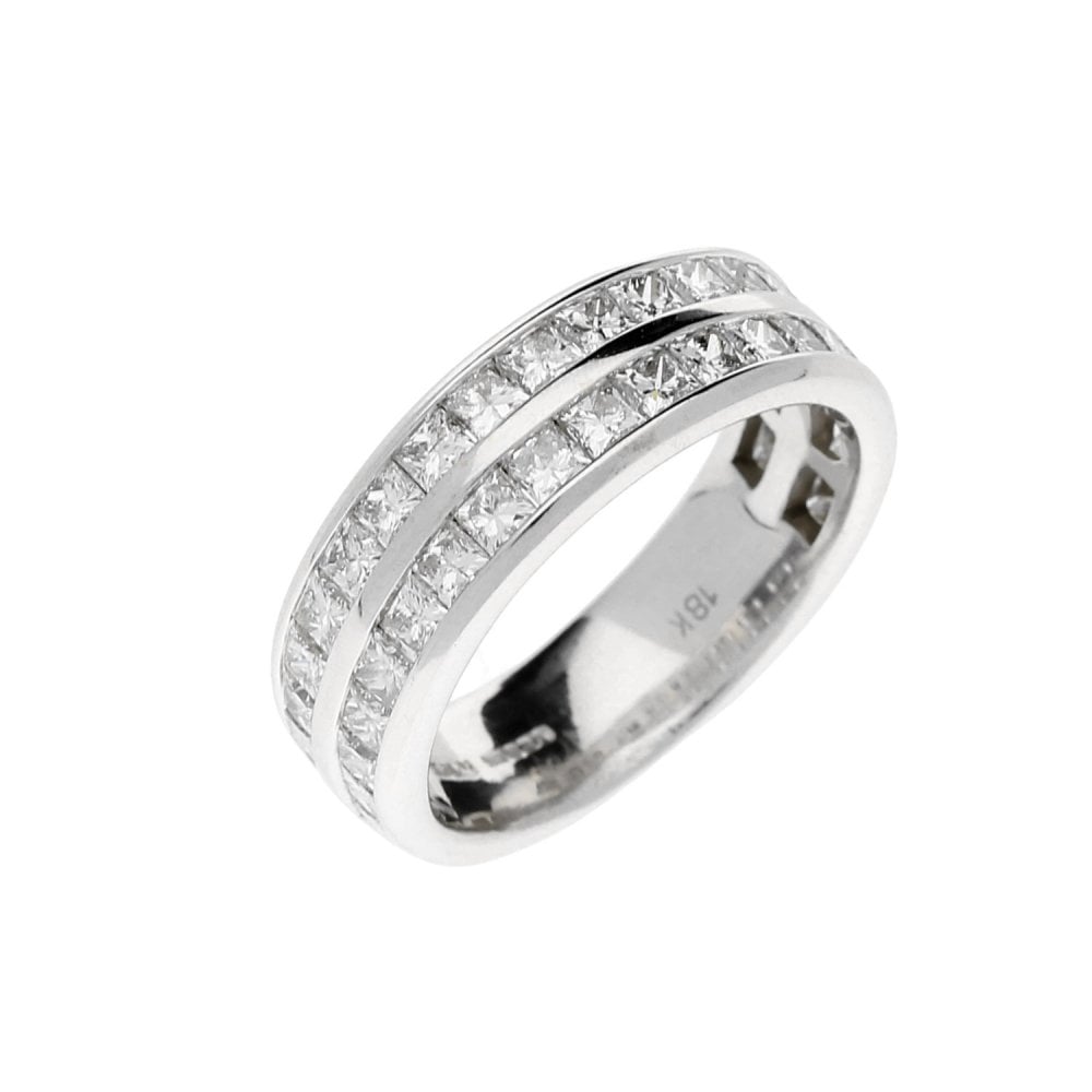 18ct White Gold Double Row Princess Cut  Eternity Ring - 1.97ct