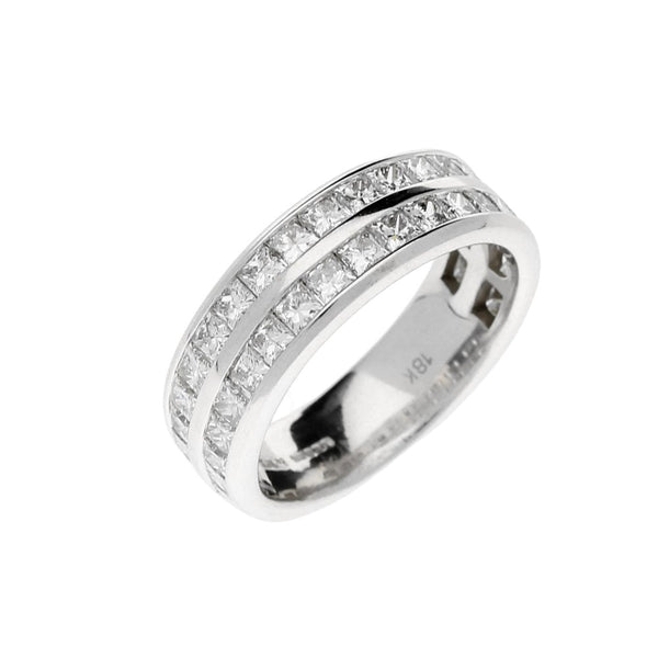 18ct White Gold Double Row Princess Cut  Eternity Ring - 1.97ct