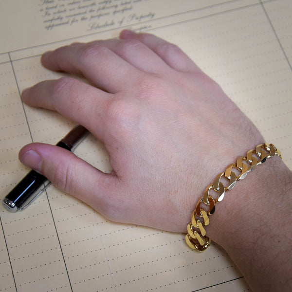 9ct Yellow Gold 9-Inch Gents Curb Bracelet - 28.6g