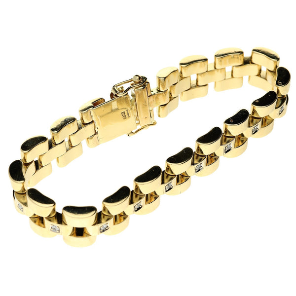 9ct Yellow Gold Gents Heavy 3-Link Diamond Bracelet 1.60ct