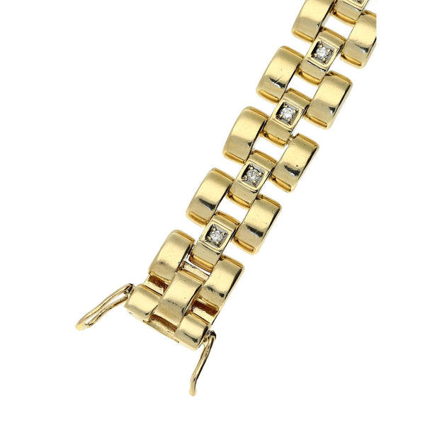 9ct Yellow Gold Gents Heavy 3-Link Diamond Bracelet 1.60ct